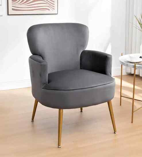 Benmar Velvet Fabric Lounge Chair In Grey Colour