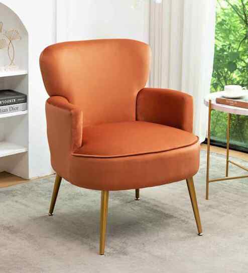 Benmar Velvet Fabric Lounge Chair In Orange Colour