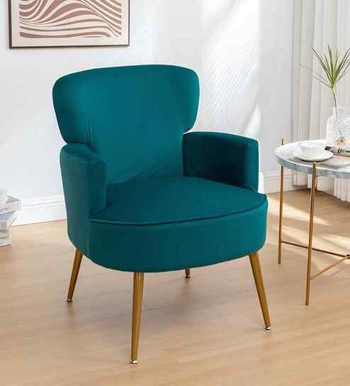 Benmar Velvet Fabric Lounge Chair In Teal Colour