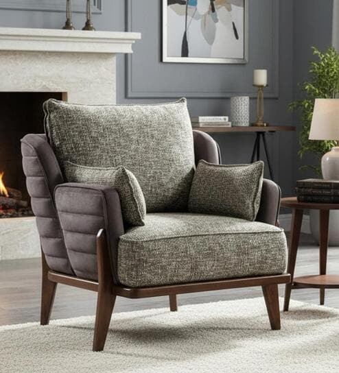 Bentley Fabric Lounge Chair In Grey Colour