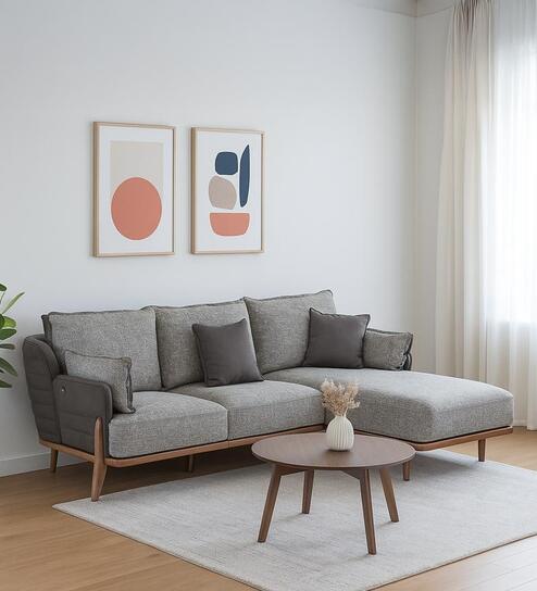 Bentley Fabric Sectional Sofa In Grey Colour