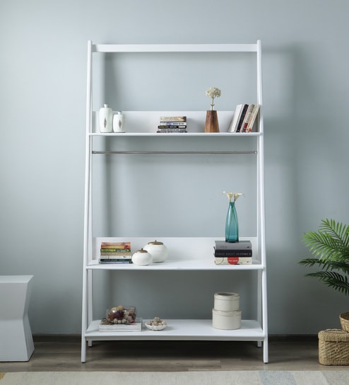 Bergamo Solid Wood Book Shelf In White Colour