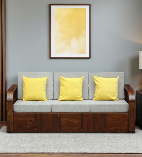Bergen Sheesham Wood 3 Seater Sofa In Provincial Teak Finish