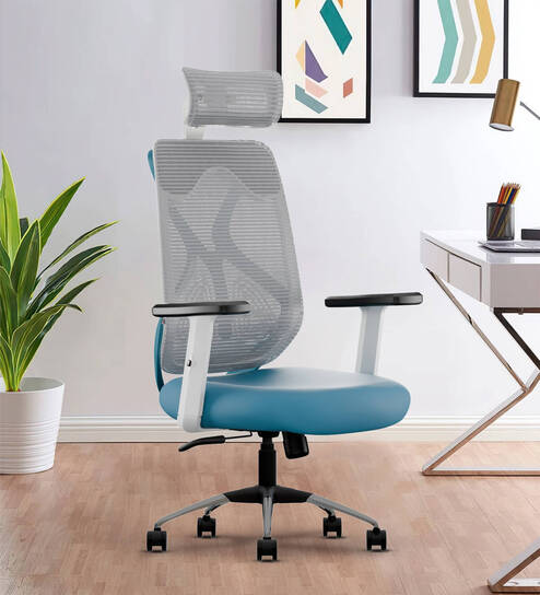 Berlin Breathable Mesh High Back Ergonomic Chair in Blue Colour