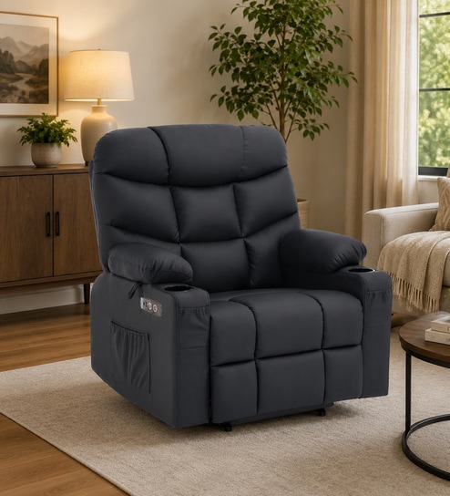 Berlin Leatherette Electric 1 Seater Recliner With USB Port In Black Colour