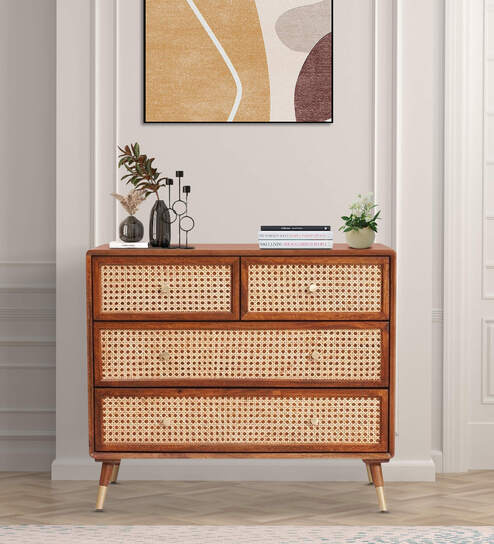 Berlin Solid Wood Chest Of Drawer In Teak Honey Finish