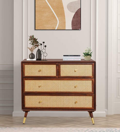 Berlin Solid Wood Chest Of Drawer In Walnut Finish