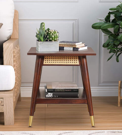 Berlin Solid Wood End Table In Walnut Finish