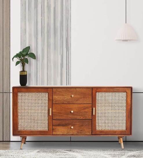 Berlin Solid Wood Side Board In Teak Honey Finish