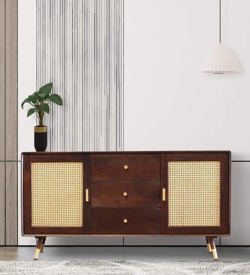 Berlin Solid Wood Side Board In Walnut Finish