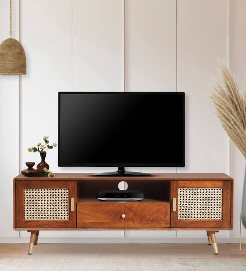 Berlin Solid Wood Tv Console In Teak Honey Finish