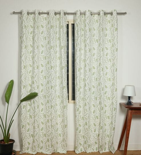 Bern Green Cotton 230 GSM  Floral 7 Feet Room Darkening Eyelet Door Curtains (2 Pc)