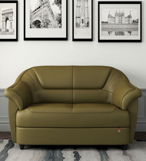Berry compact Leatherette 2 Seater Sofas in Olive Green Colour