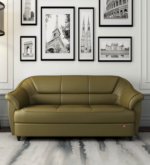 Berry compact Leatherette 3 Seater Sofas in Olive Green Colour
