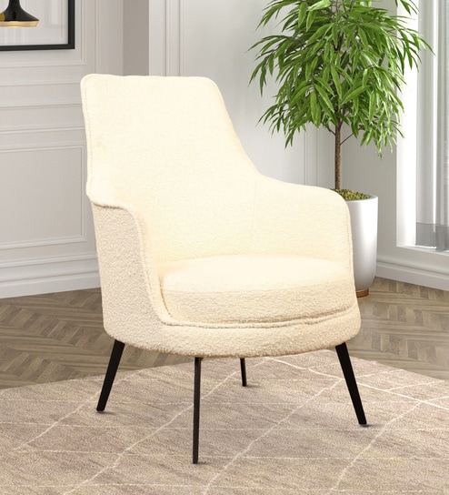 Bertita Fabric High Back Lounge Chair In White Colour