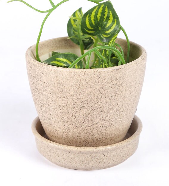 Buy Beige Ceramic Planter Pot by Lal10 Online Desk Pots Pots & Planters Home Decor