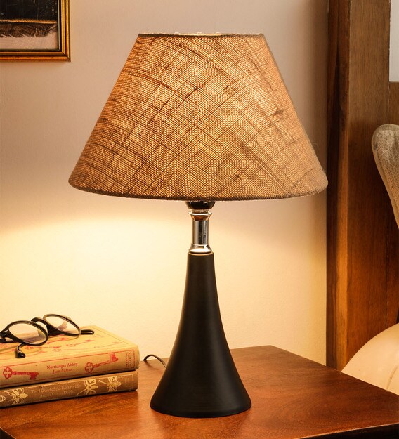 Buy Brown Natural Fiber Shade Table Lamp with Brown Base by Foziq Online Modern and