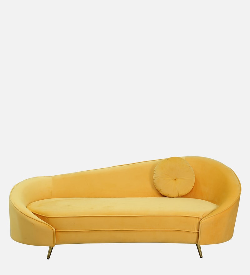 Buy Beato Velvet Chaise Lounger in Mustard Yellow Colour by CasaCraft
