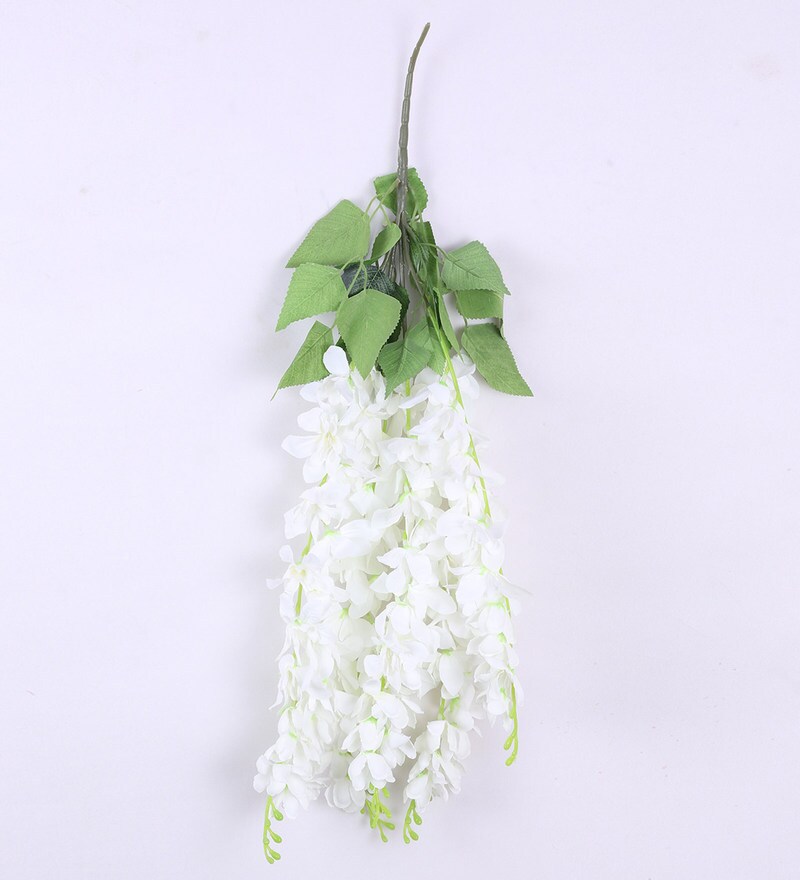 Buy White Beautiful Artificial Hanging Fabric Orchid Flower, set of 2