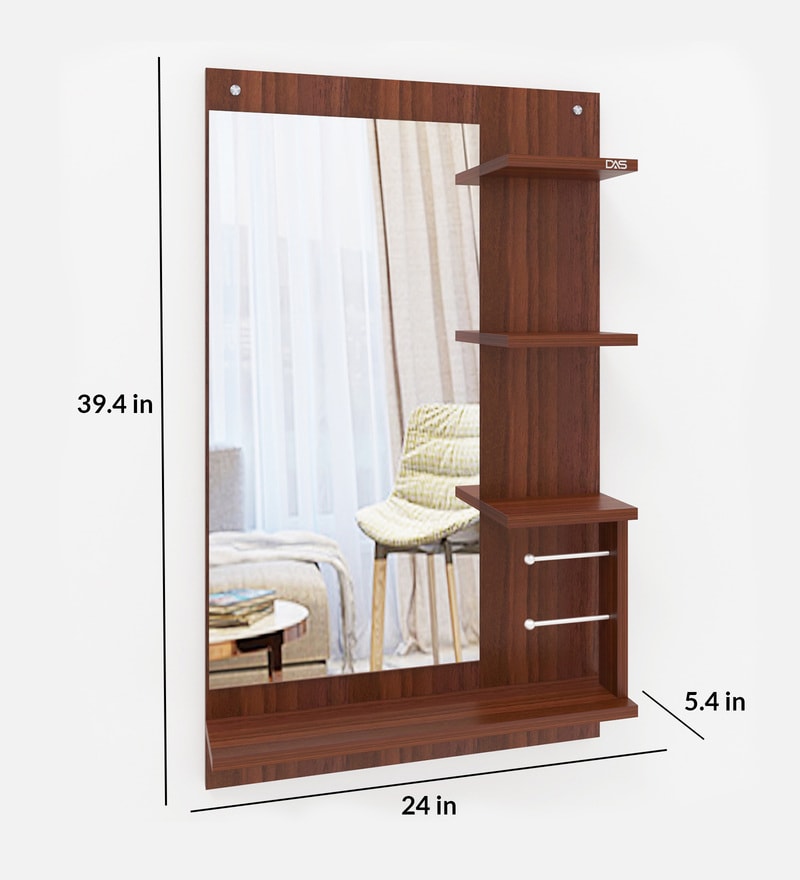 Buy Beautiful Wall Dressing Mirror in Classic Walnut Finish By DAS