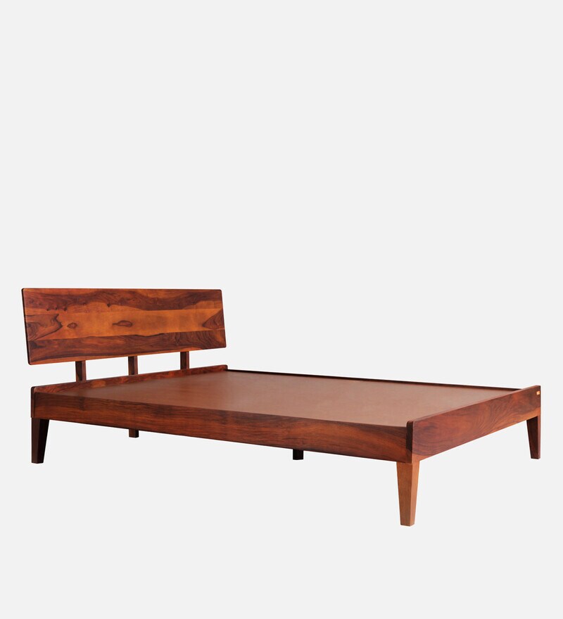 Buy Sheesham Wood Queen Size Bed in Honey Brown Finish Online Modern