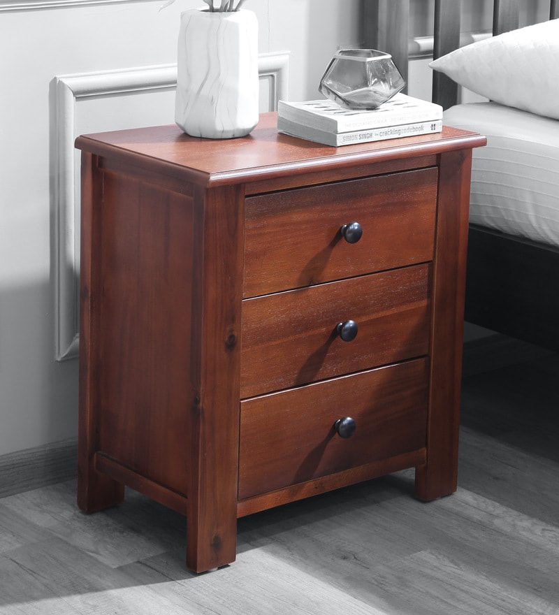 Buy Amboy Solid Wood Bedside Chest in Brown Red Finish By Woodsworth