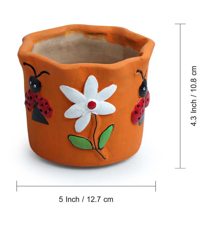 Buy Bees & Buds Handmade & Hand Painted Planter Pot In Terracotta (5