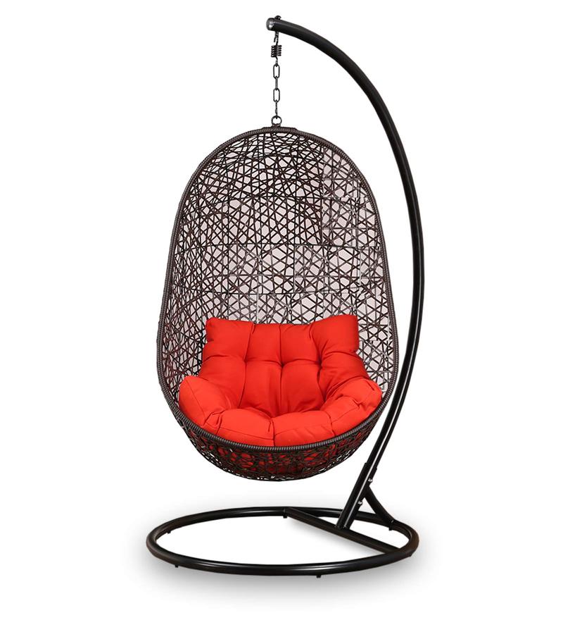 Buy Begonia Swing with Stand &amp; Orange Cushion in Brown 