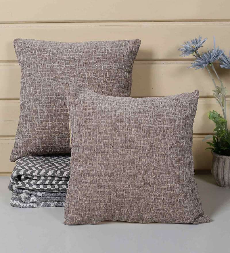 Buy Beige Cotton Abstract 16x16 inches Set of 2 Cushion Covers by Saral