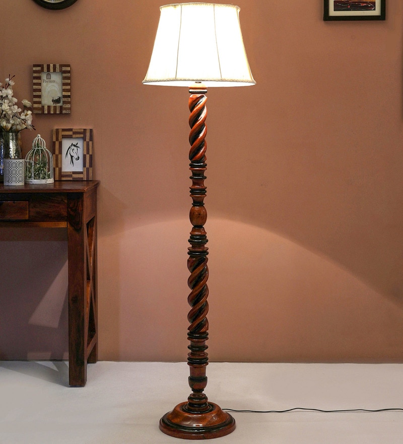 Buy Beige Fabric Shade Floor Lamp with Brown Base by ...