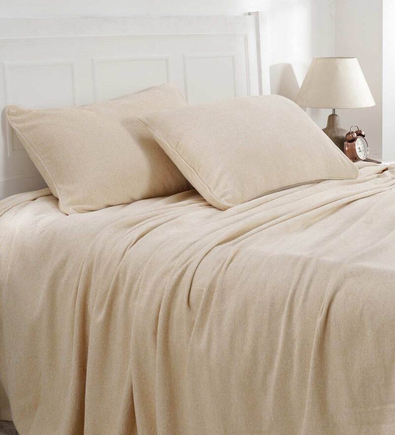 Buy Beige Patterned 110 TC Cotton Double Bed Cover by Maspar Online