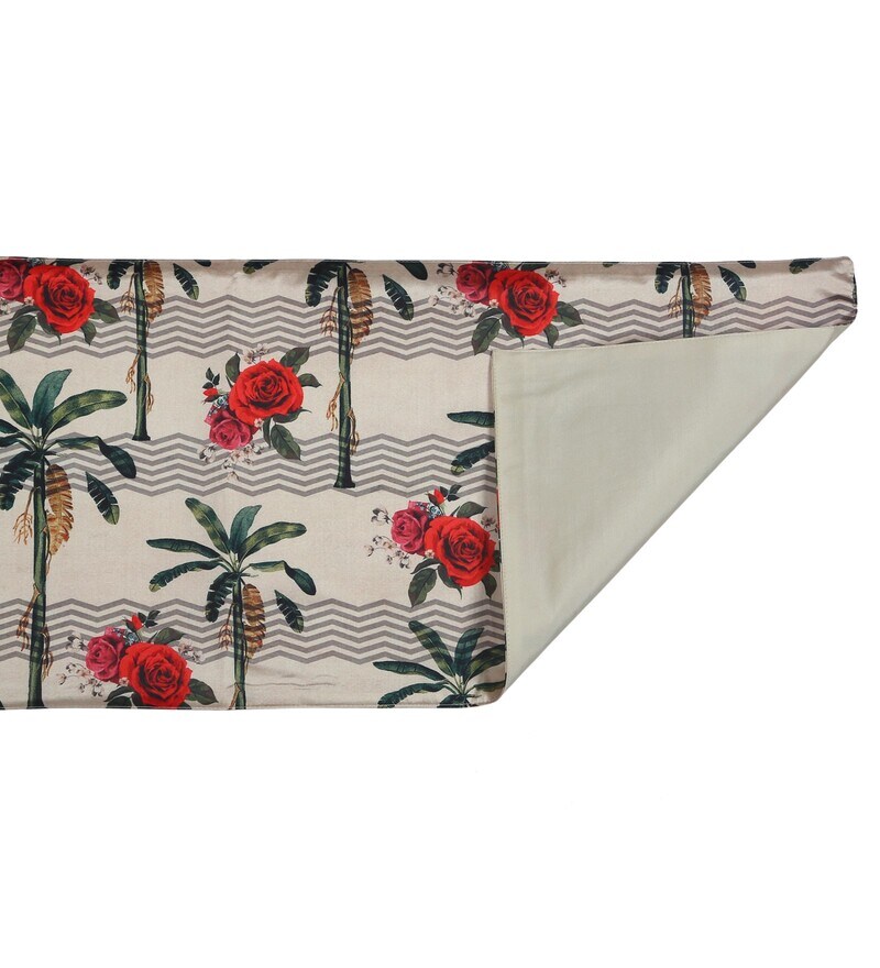 Buy Beige Silk Floral 54x14 Inches Table Runner by M K Enterprise