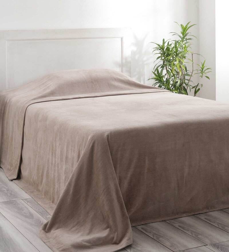 Buy Beige Solid 110 TC Cotton Single Bed Cover by Maspar Online - Solid ...