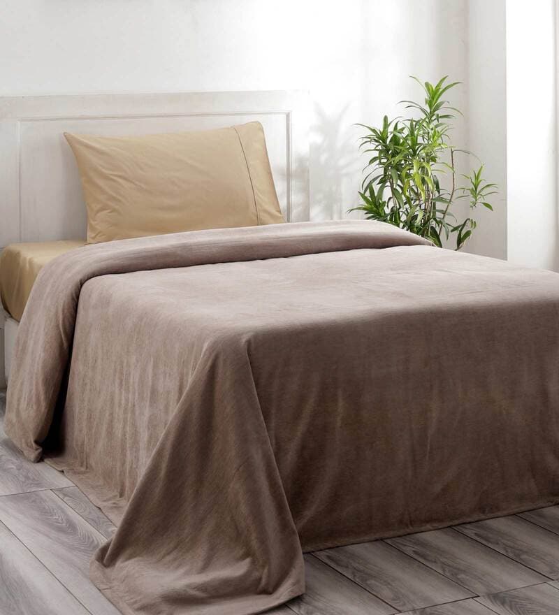 Buy Beige Solid 110 TC Cotton Single Bed Cover by Maspar Online - Solid ...