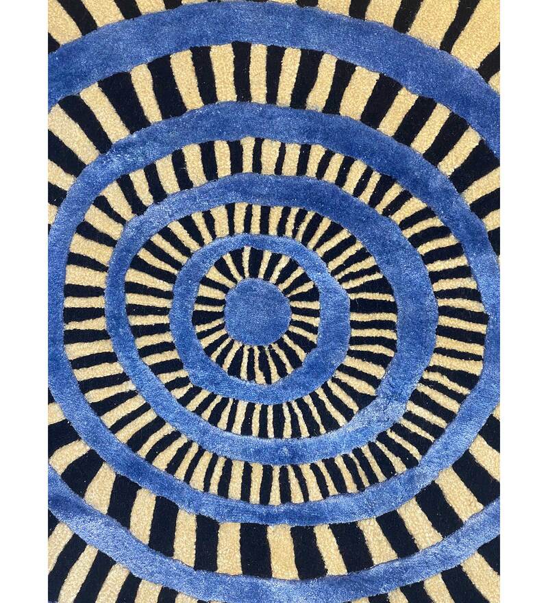 Buy Beige Wool Abstract Round Carpet Hand Tufted Carpet By Qaaleen