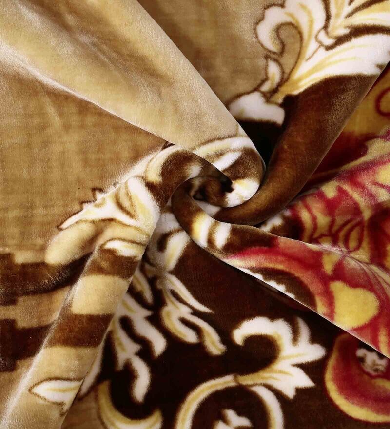 Buy Beige Wool Printed 850 GSM Double Bed Blanket by Klotthe Online
