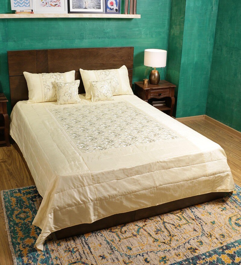 Buy Bellagio Cream Cotton Bed Sheet Set of 5 Online Indian Ethnic