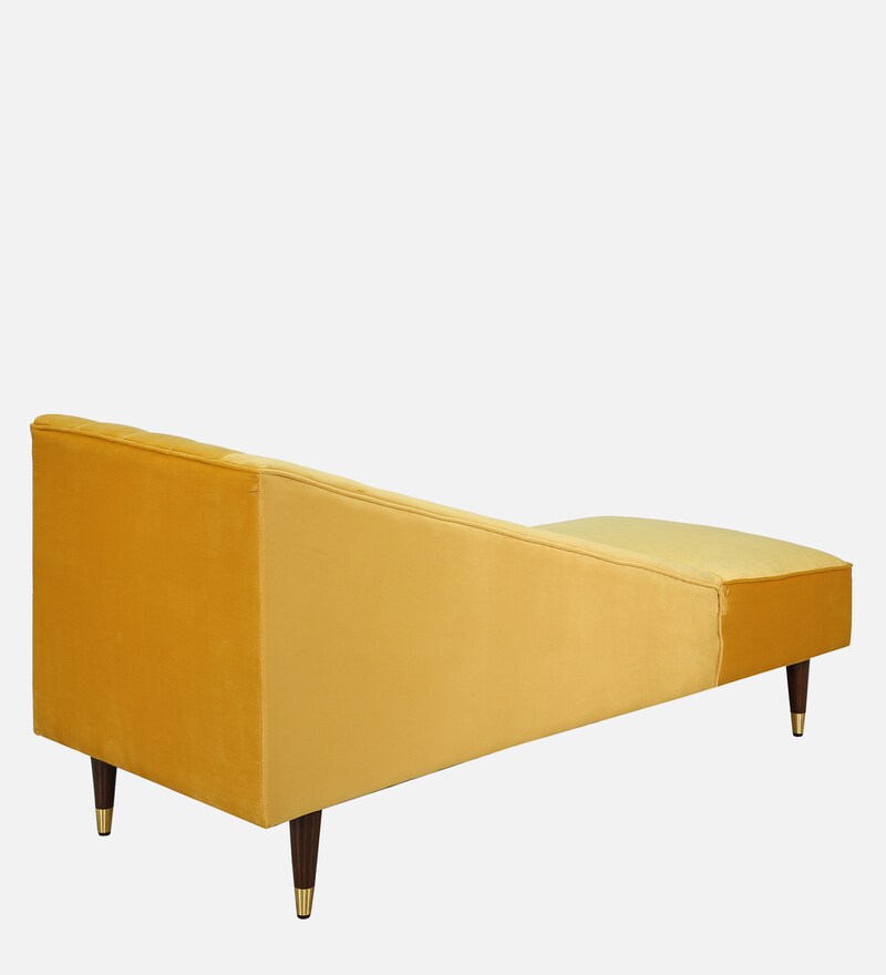 Buy Benitez Velvet Chaise Lounger in Mustard Yellow Colour by CasaCraft