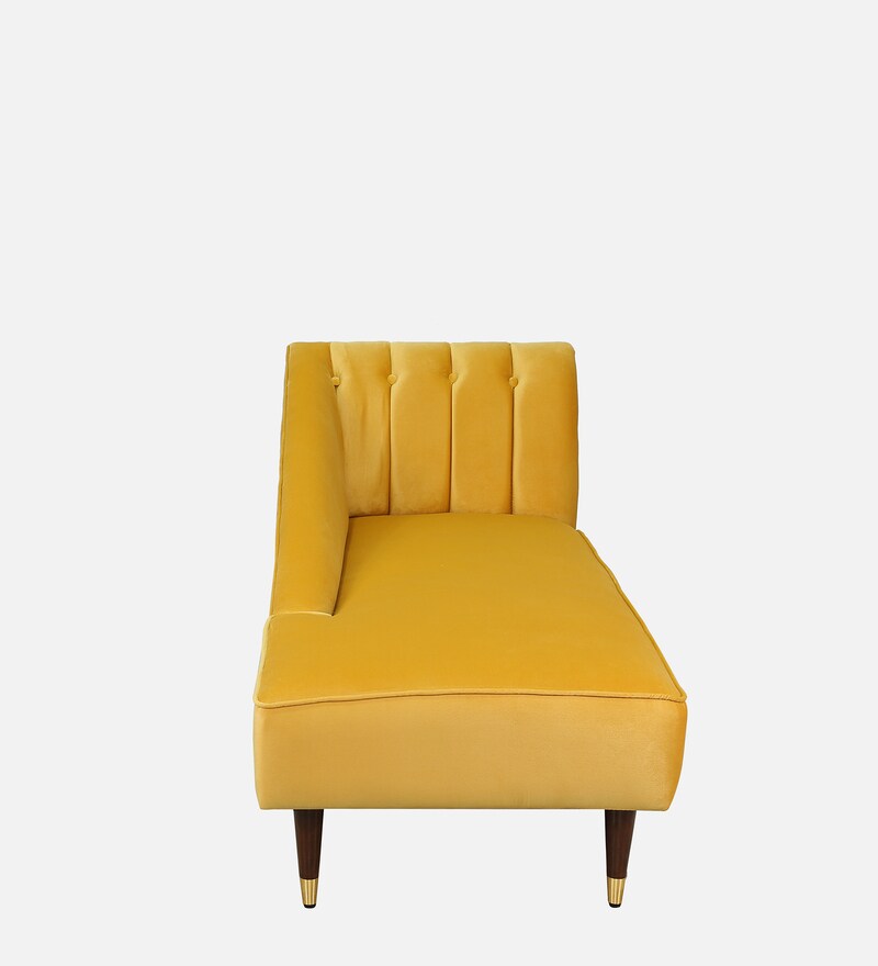 Buy Benitez Velvet Chaise Lounger in Mustard Yellow Colour by CasaCraft