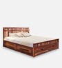 Beatrice Sheesham Wood Queen Size Bed in Honey Finish with Box Storage