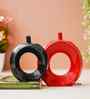 Set of 2 Red and Black Doughnut Shaped Vases 