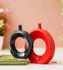 Set of 2 Red and Black Doughnut Shaped Vases 