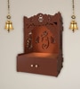 Beautiful Design of Lord Ganesh Brown Wooden Wall Temple for Home With Inbuilt focus Lights & Spacious Shelf