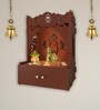Beautiful Design of Lord Ganesh Brown Wooden Wall Temple for Home With Inbuilt focus Lights & Spacious Shelf