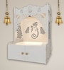 Beautiful Design of Lord Ganesh White Wooden Wall Temple for Home With Inbuilt focus Lights & Spacious Shelf
