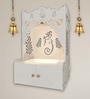 Beautiful Design of Lord Ganesh White Wooden Wall Temple for Home With Inbuilt focus Lights & Spacious Shelf