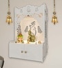 Beautiful Design of Lord Ganesh White Wooden Wall Temple for Home With Inbuilt focus Lights & Spacious Shelf