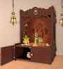 Brown Finish Beautiful Design of Shri Ganesh Floor Temple with Spacious Wooden Shelf & Inbuilt Focus Light