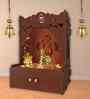 Brown Finish Beautiful Design of Shri Ganesh Floor Temple with Spacious Wooden Shelf & Inbuilt Focus Light