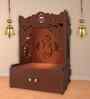 Brown Finish Beautiful Design of Shri Ganesh Floor Temple with Spacious Wooden Shelf & Inbuilt Focus Light